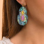 Boucles d'oreilles percées tribales Mindoro nacre paua - bleu irisé Pawa