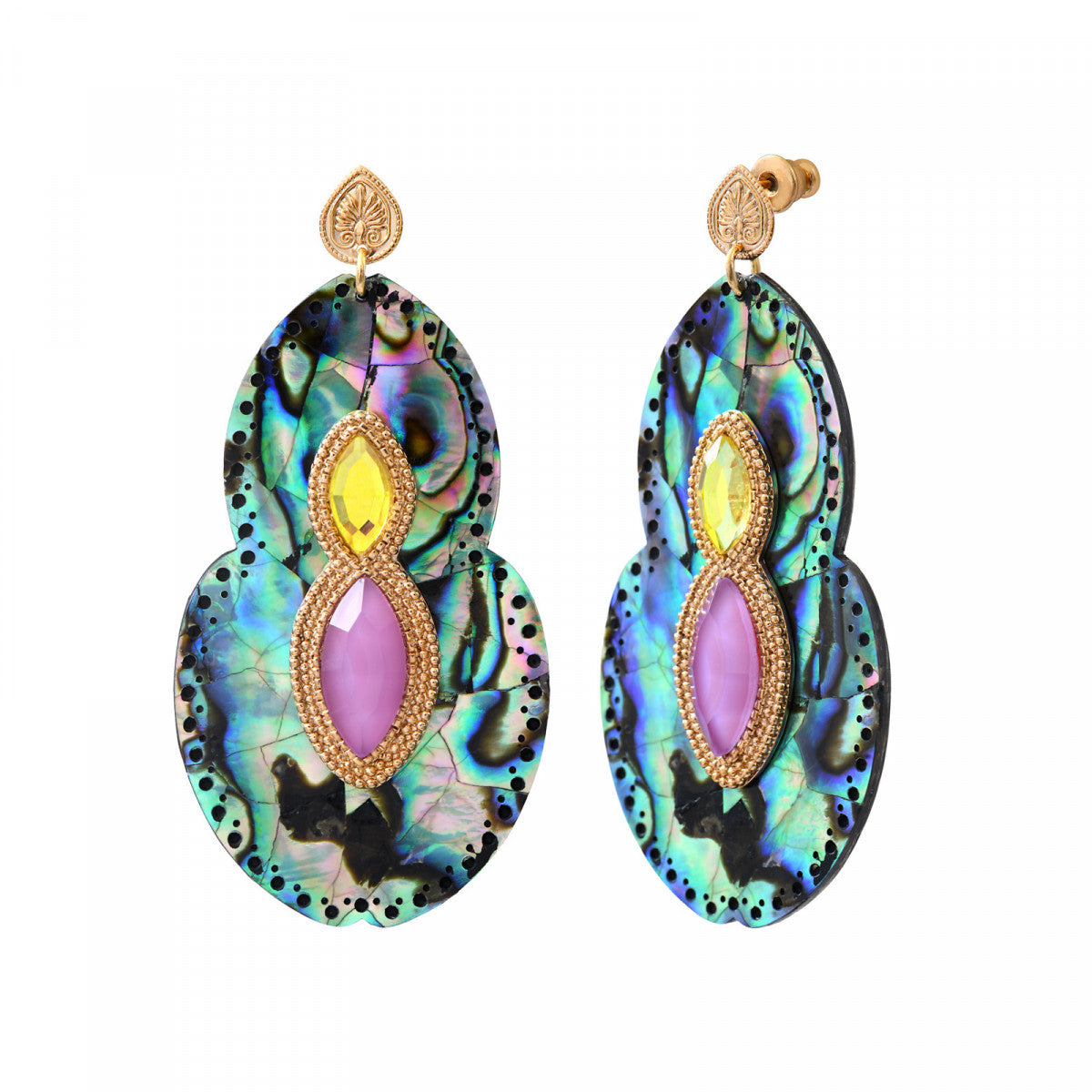Boucles d'oreilles percées tribales Mindoro nacre paua - bleu irisé Pawa