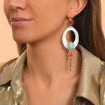 Boucles d'oreilles pendantes dormeuses nacre - blanc Nacre turquoise