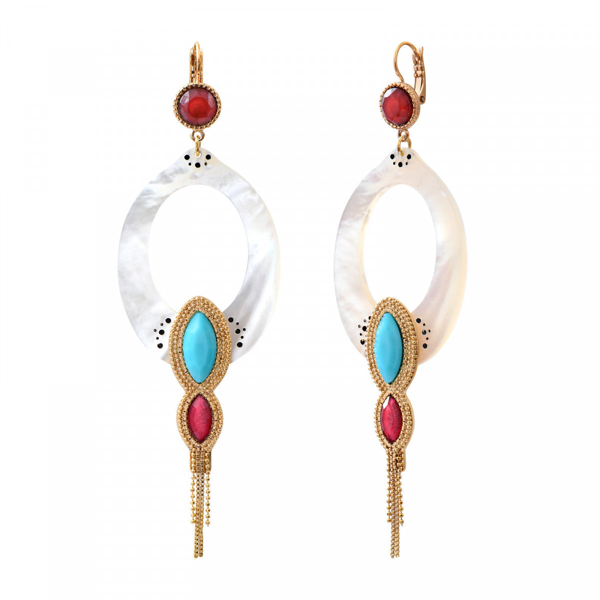 Boucles d'oreilles pendantes dormeuses nacre - blanc Nacre turquoise
