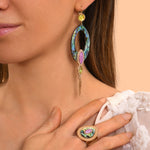 Boucles d'oreilles pendantes dormeuses nacre paua - bleu irisé Pawa