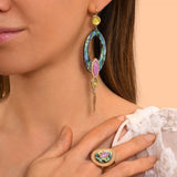 Boucles d'oreilles pendantes dormeuses nacre paua - bleu irisé Pawa
