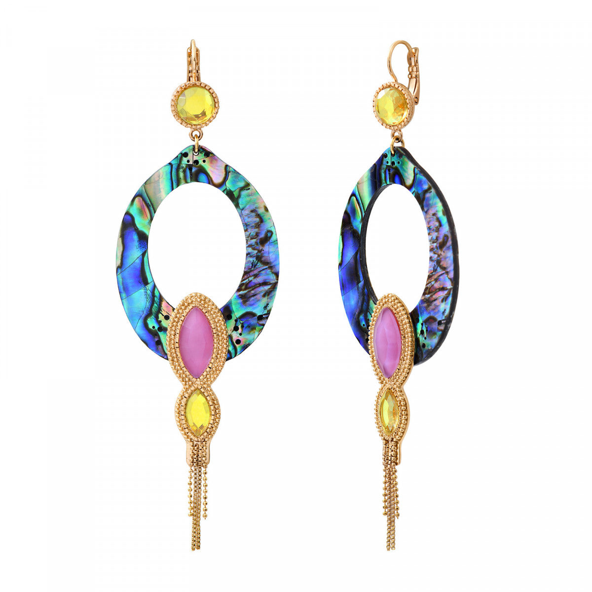 Boucles d'oreilles pendantes dormeuses nacre paua - bleu irisé Pawa