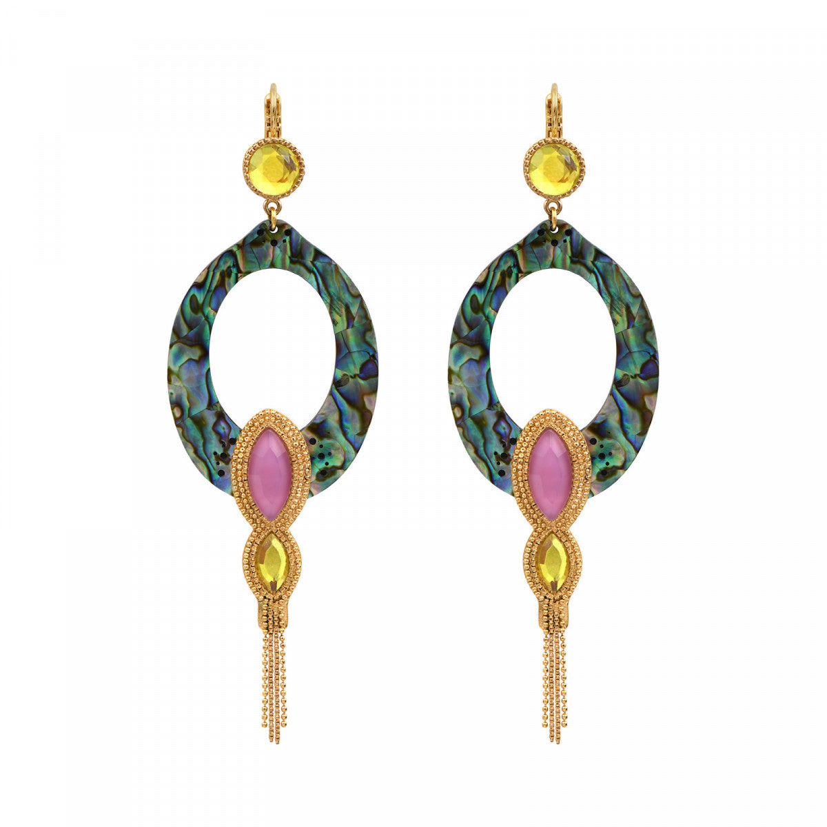 Boucles d'oreilles pendantes dormeuses nacre paua - bleu irisé Pawa