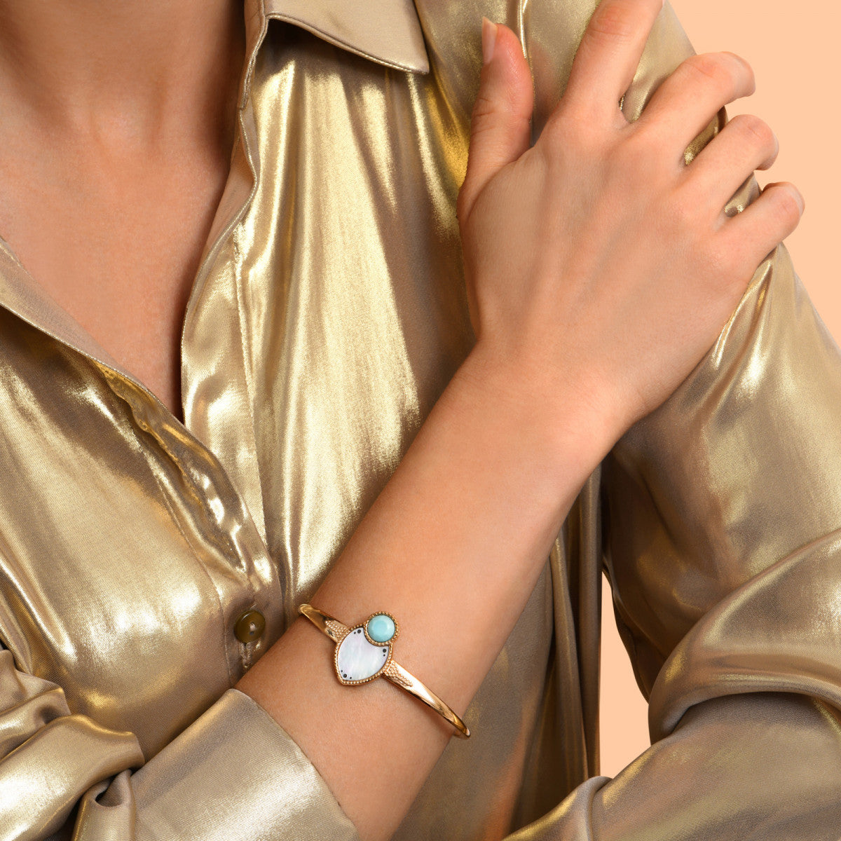 Bracelet jonc ajustable Mindoro nacre - blanc Nacre turquoise