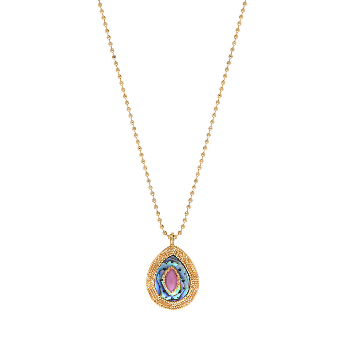 Collier pendentif chaîne perles boules nacre paua - bleu irisé Pawa