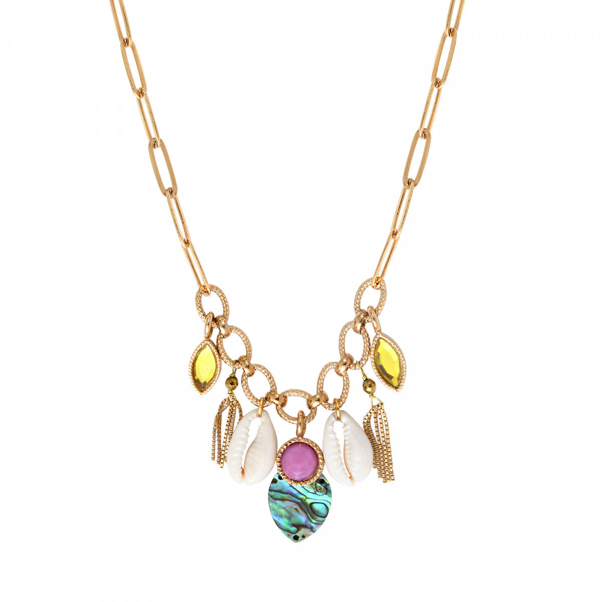 Collier charm's Mindoro nacre paua et coquillages - bleu irisé Pawa