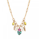 Collier charm's Mindoro nacre paua et coquillages - bleu irisé Pawa