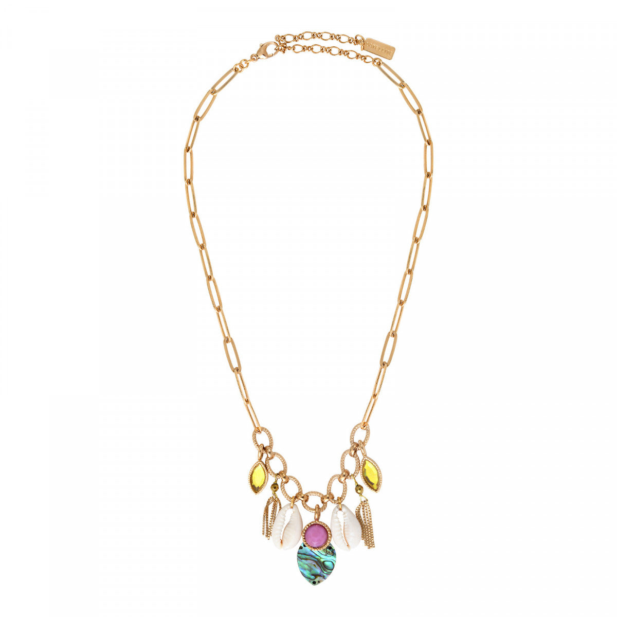 Collier charm's Mindoro nacre paua et coquillages - bleu irisé Pawa