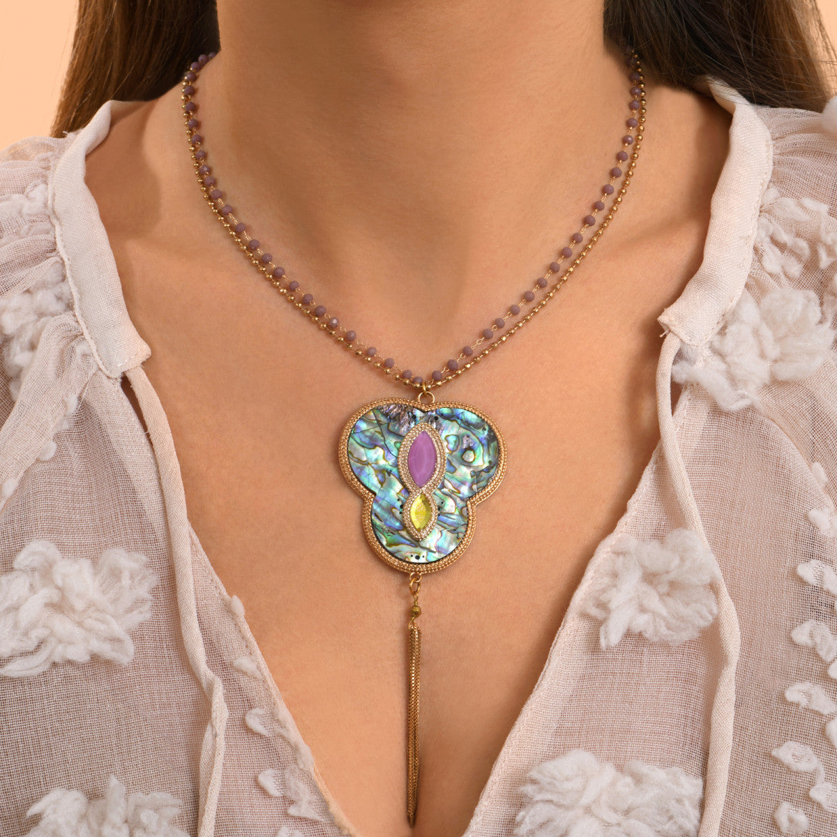 Collier sautoir nacre paua Mindoro - bleu irisé Pawa