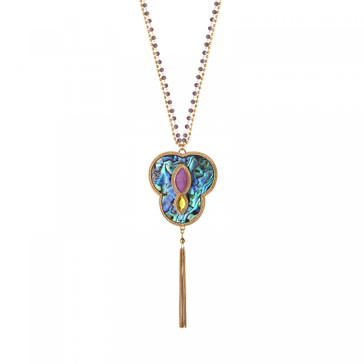 Collier sautoir nacre paua Mindoro - bleu irisé Pawa