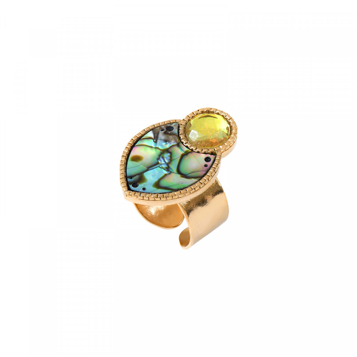 Bague fine Mindoro nacre paua medium - bleu irisé Pawa