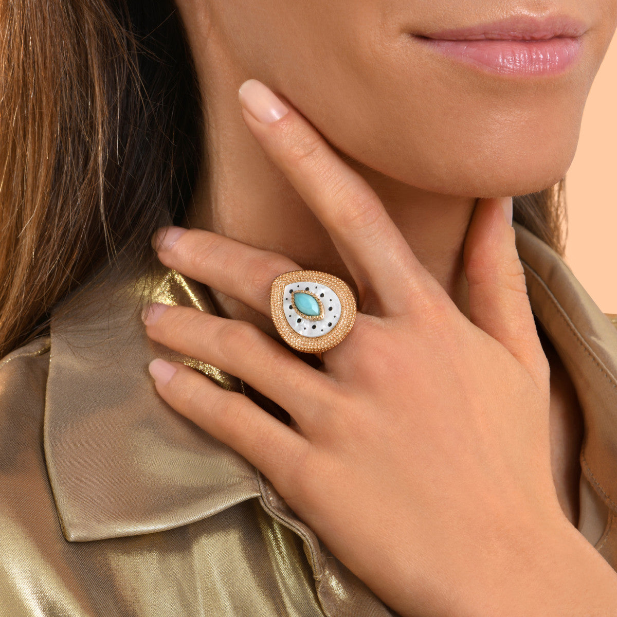 Bague cabochon Mindoro nacre medium - blanc Nacre turquoise