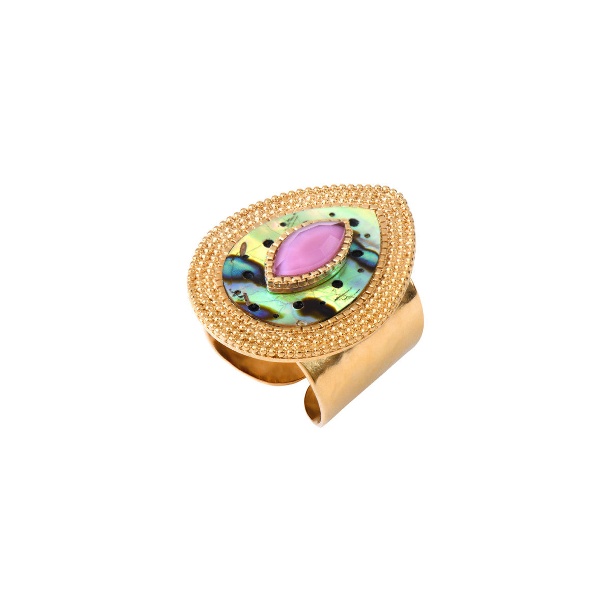 Bague cabochon Mindoro nacre paua small - bleu irisé Pawa
