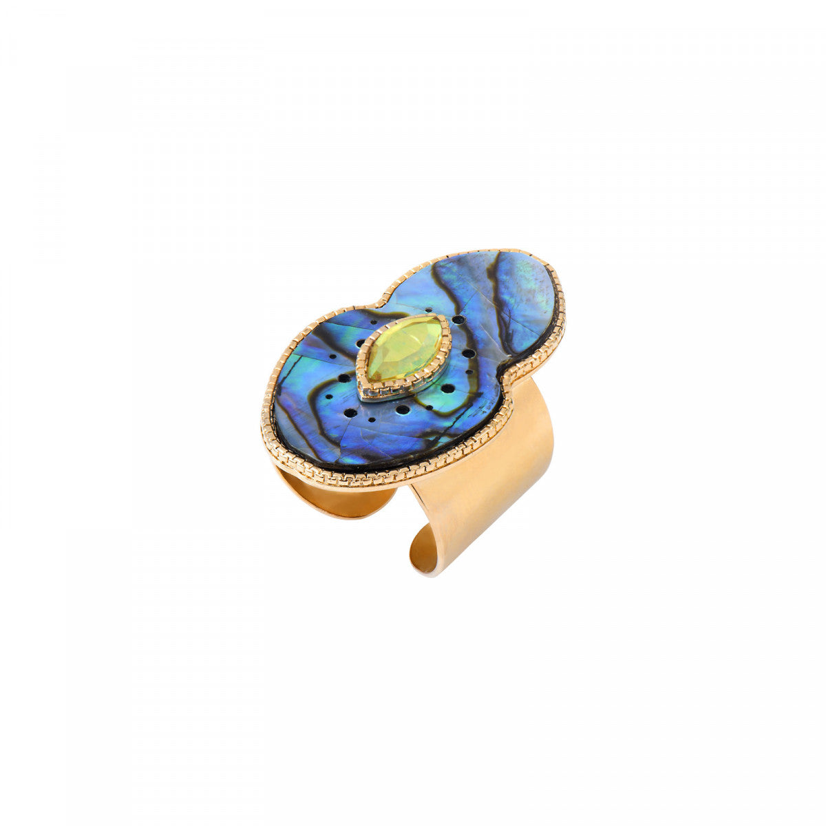 Grosse bague Mindoro nacre paua medium - bleu irisé Pawa