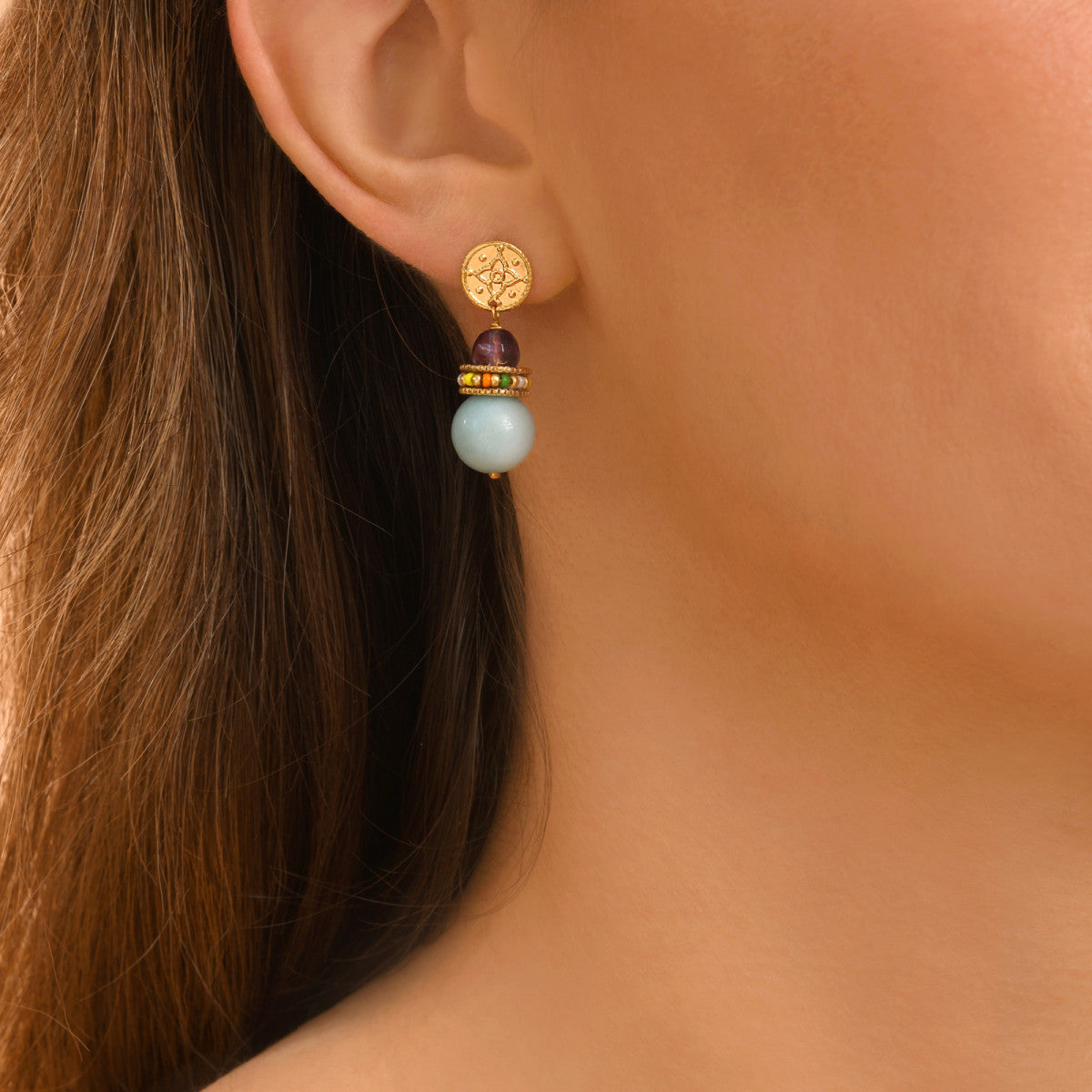 Boucles d'oreilles tiges percées Tiki amazonite Turquoise