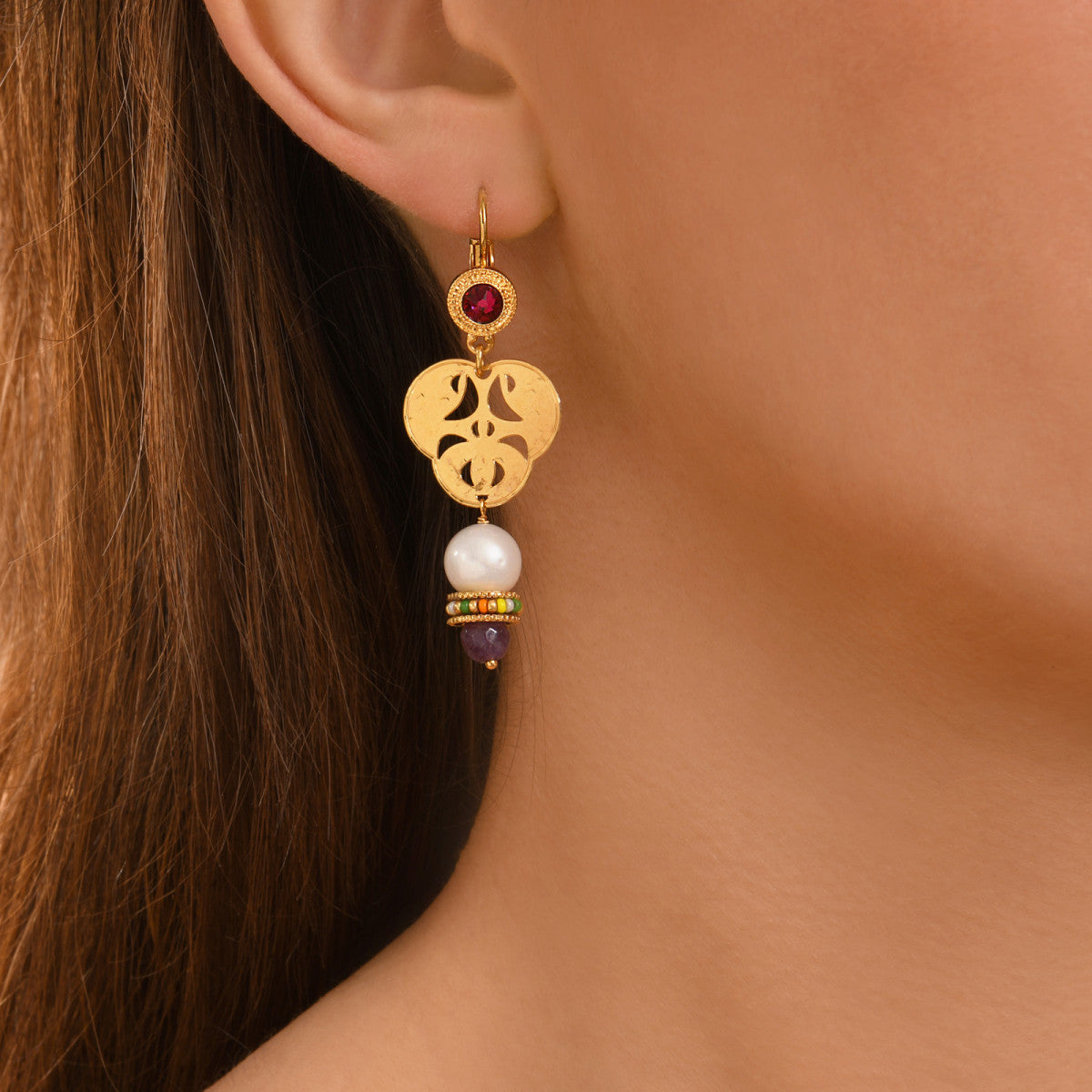 Boucles d'oreilles dormeuses tribales Tiki Turquoise
