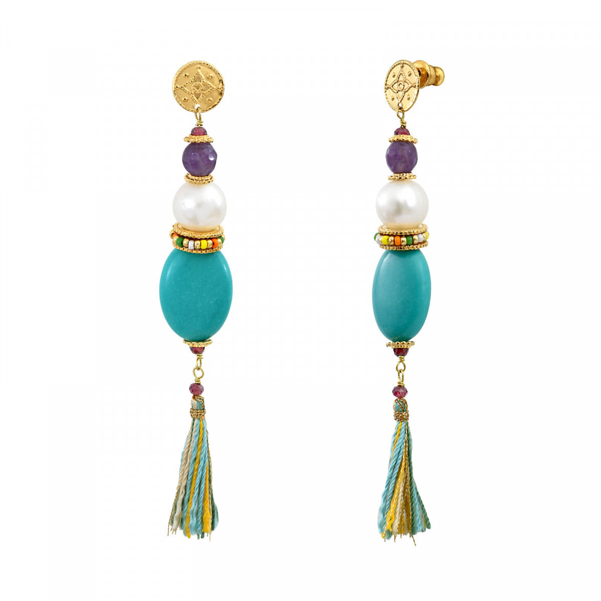 Boucles d'oreilles tiges percées Tiki pompon Turquoise