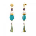 Boucles d'oreilles tiges percées Tiki pompon Turquoise