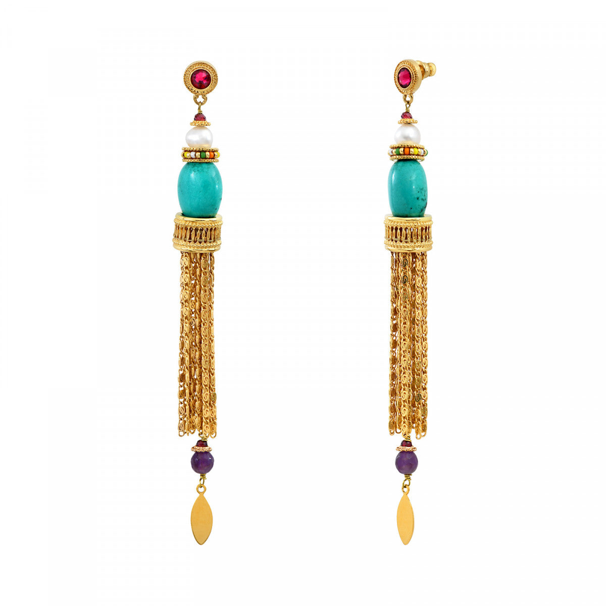 Boucles d'oreilles pendantes à tiges percées Tiki Turquoise