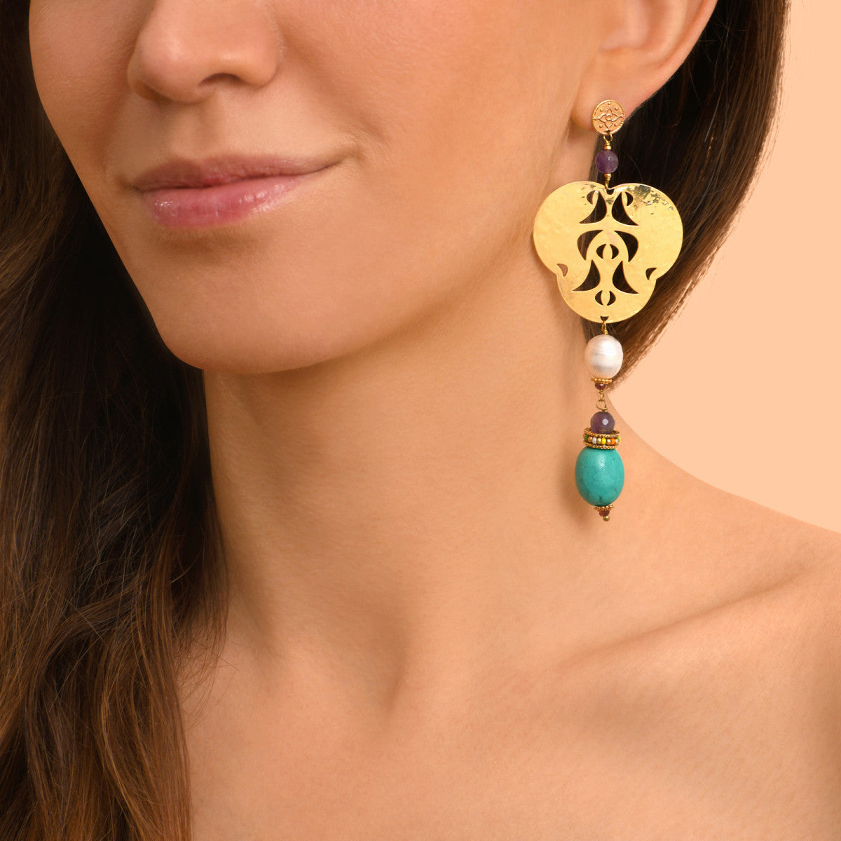 Boucles d'oreilles tiges percées tribales Tiki Turquoise