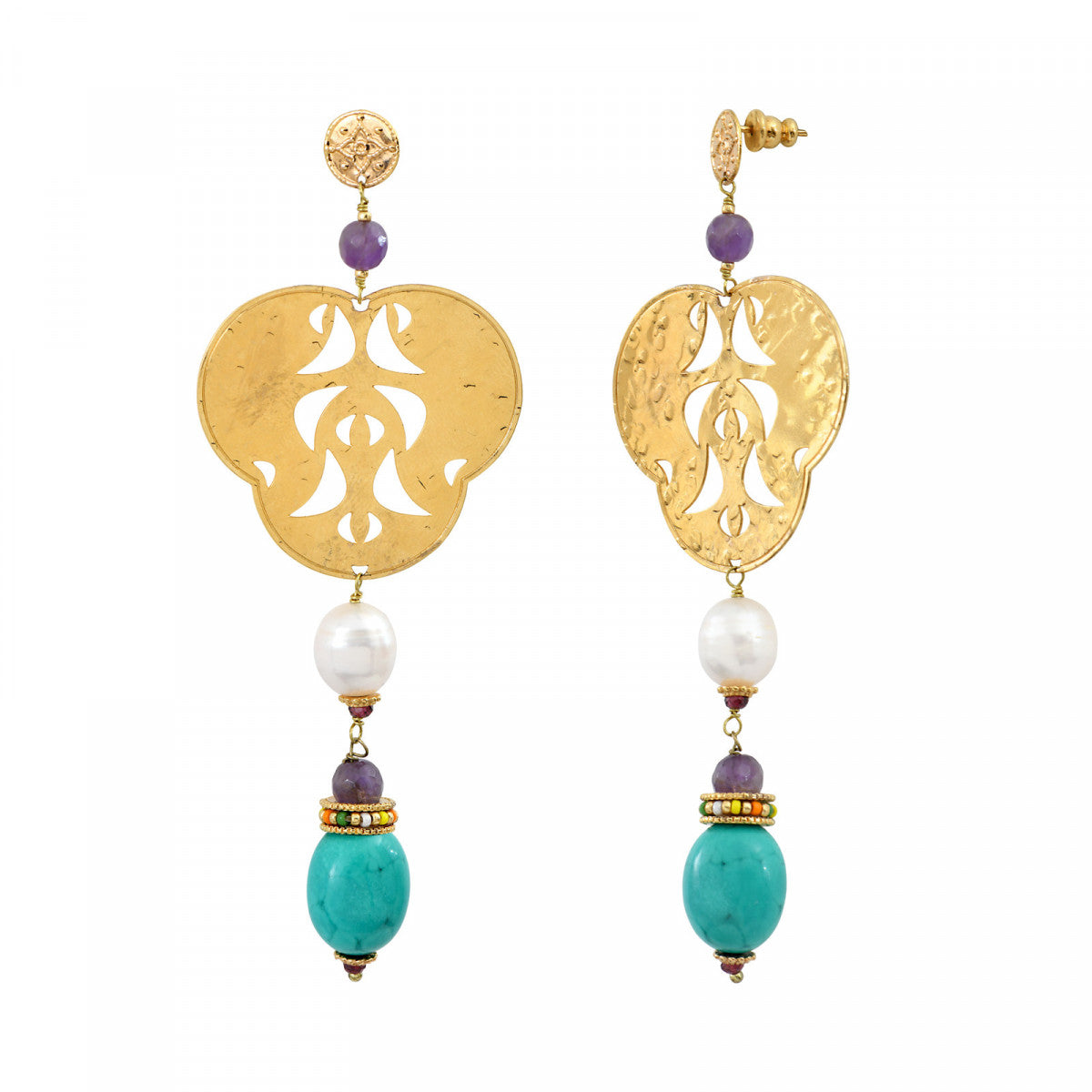 Boucles d'oreilles tiges percées tribales Tiki Turquoise