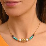 Collier chaîne réglable Tiki filigrane perles de rivière Turquoise