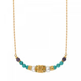 Collier chaîne réglable Tiki filigrane perles de rivière Turquoise