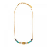 Collier chaîne réglable Tiki filigrane perles de rivière Turquoise