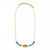 Collier chaîne réglable Tiki filigrane perles de rivière Turquoise