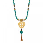 Collier sautoir en perles turquoise pendentif tribal Tiki Turquoise