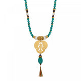 Collier sautoir en perles turquoise pendentif tribal Tiki Turquoise