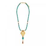 Collier sautoir en perles turquoise pendentif tribal Tiki Turquoise