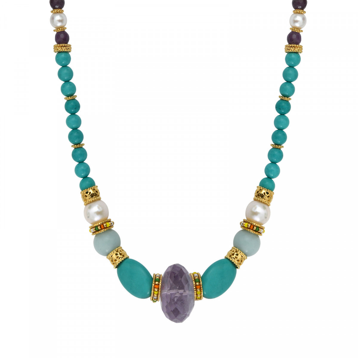 Collier court en perles gemmes et perles de rivière Tiki Turquoise