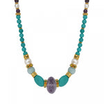 Collier court en perles gemmes et perles de rivière Tiki Turquoise