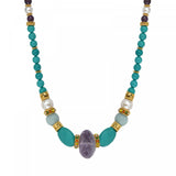 Collier court en perles gemmes et perles de rivière Tiki Turquoise