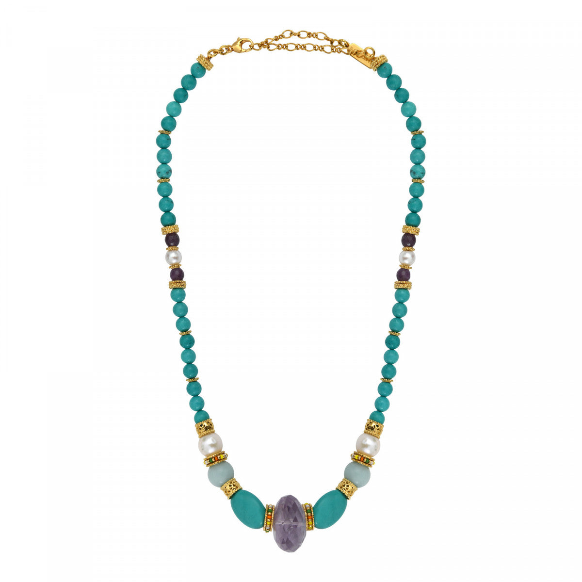 Collier court en perles gemmes et perles de rivière Tiki Turquoise