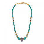 Collier court en perles gemmes et perles de rivière Tiki Turquoise