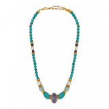 Collier court en perles gemmes et perles de rivière Tiki Turquoise