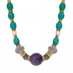 Collier court en perles gemmes et améthyste Tiki Turquoise