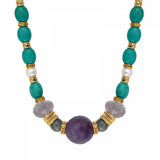 Collier court en perles gemmes et améthyste Tiki Turquoise