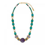 Collier court en perles gemmes et améthyste Tiki Turquoise