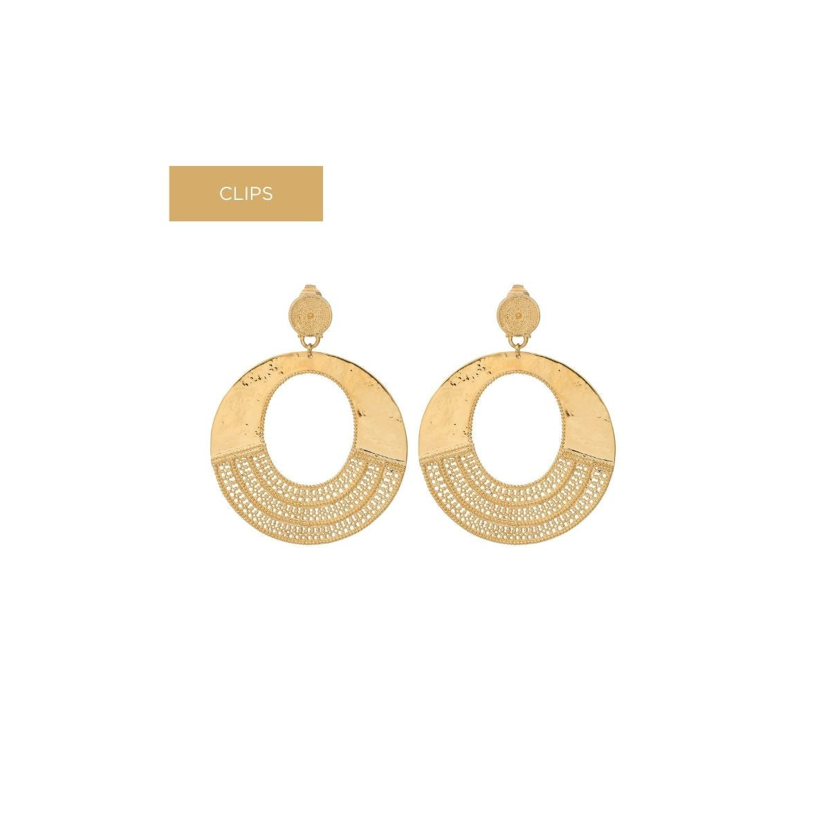 Grosses boucles d'oreilles clips originales métal doré à l'or fin - doré Dore