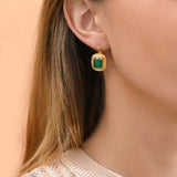 Boucles d'oreilles dormeuses cabochon facetté - vert Vert