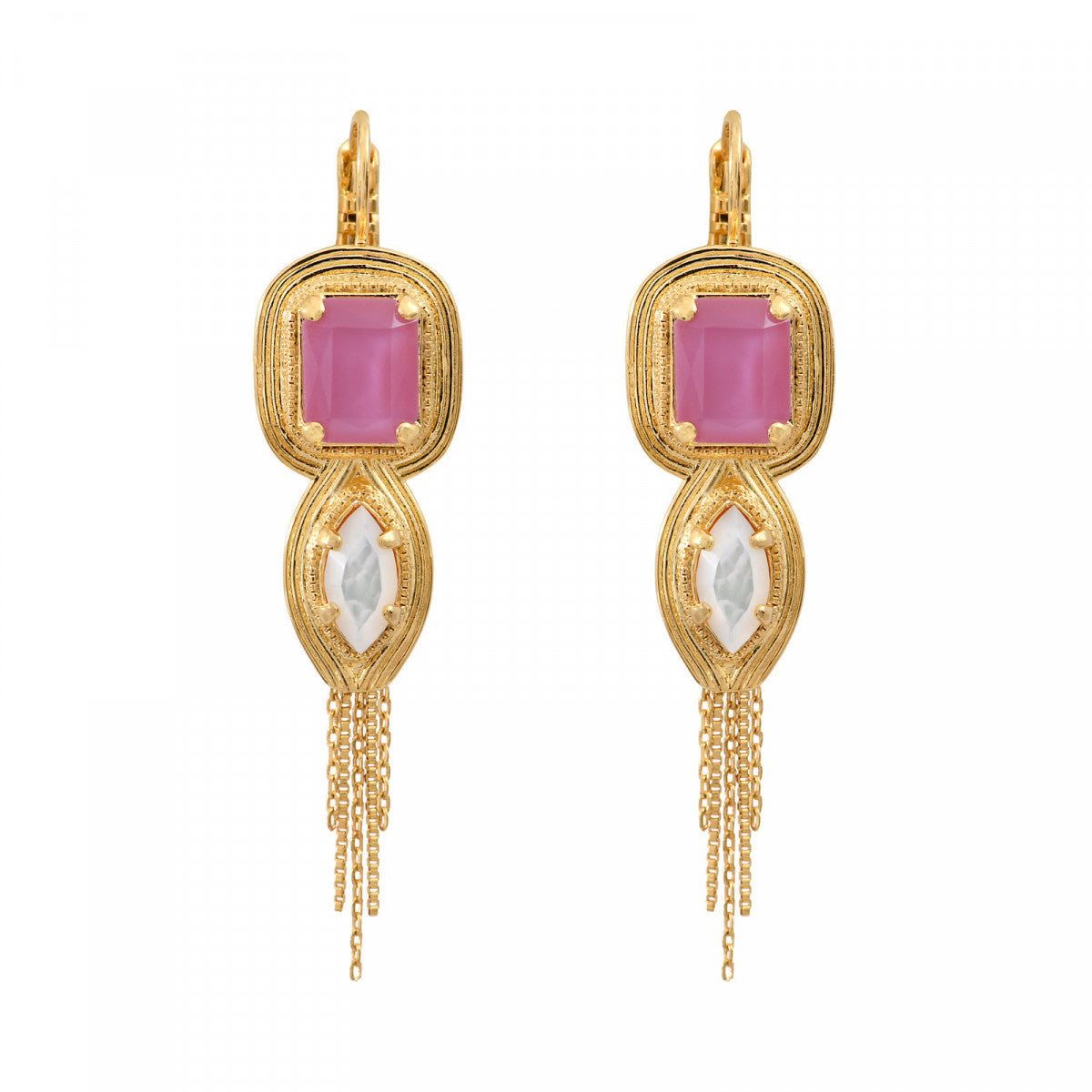 Boucles d'oreilles dormeuses nacre pompon - rose Nacre rose