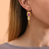 Boucles d'oreilles dormeuses nacre pompon - rose Nacre rose