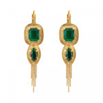 Boucles d'oreilles dormeuses dorées cabochons pompon - vert Vert