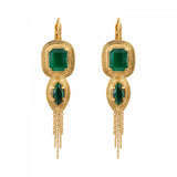 Boucles d'oreilles dormeuses dorées cabochons pompon - vert Vert