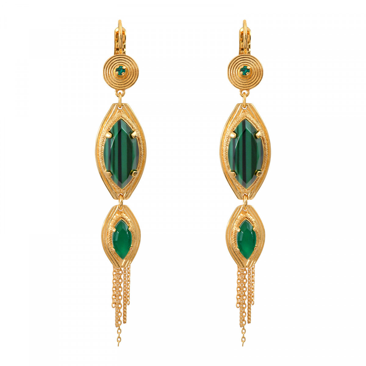 Boucles d'oreilles dormeuses cabochons pompon - vert Vert