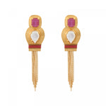 Boucles d'oreilles clips pendantes cabochons pompon - rose Nacre rose